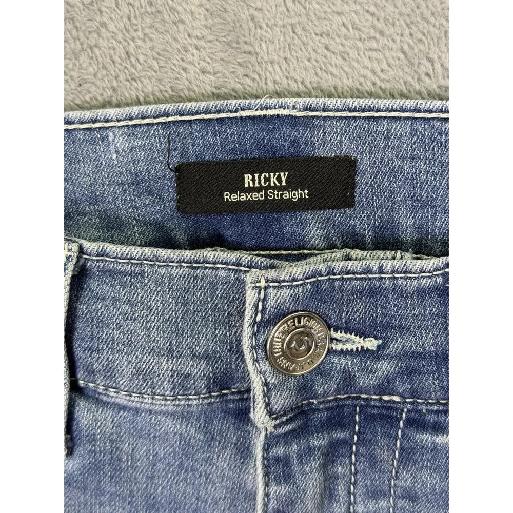 True Religion Jeans Mens 33x34** Blue Ricky Relaxed Straight Flap‎ Pocket Denim